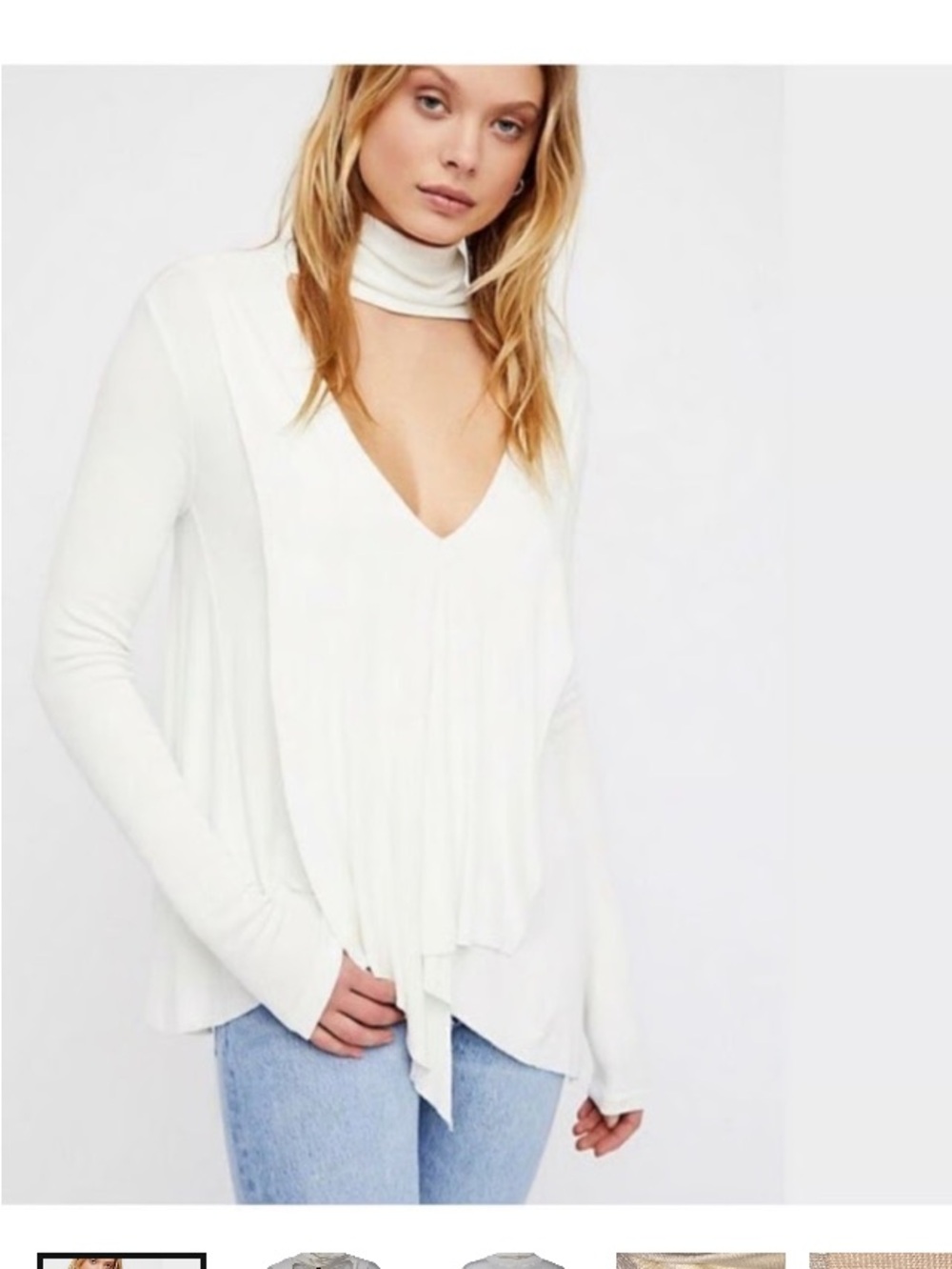 Free People Cream Color Uptown Choker Asymmetrical Tunic Top NWT XS - Picture 3 of 8